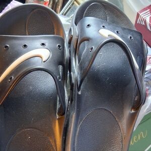 Nike Black Slip-On Sandals with White Swoosh 90' Retro Vintage